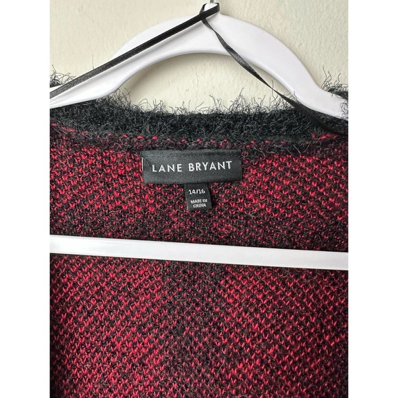 Lane Bryant Women's Open Front Black Red Plaid Eyelash Cardigan 14/16 - Picture 4 of 8